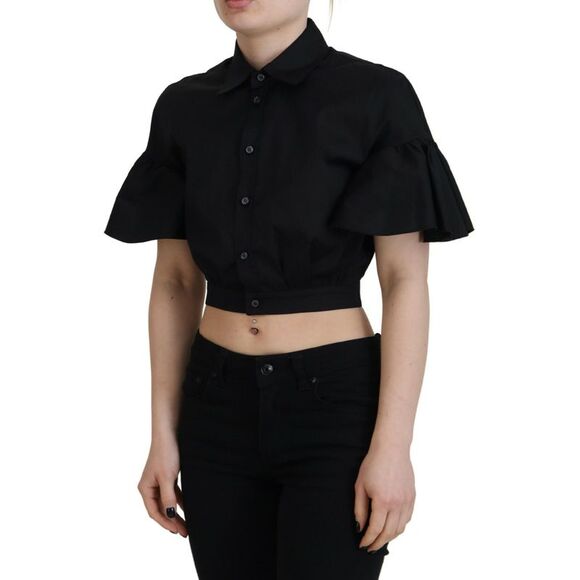 Dsquared² Black Collared Button Down Short Sleeve Cropped Women's Top - Picture 2 of 5